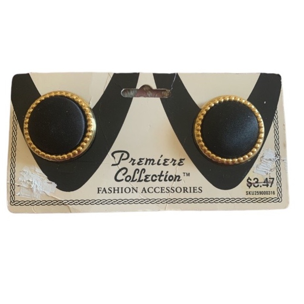 Vintage Premiere Collection Shoe Clips Round Black & Gold Costume Fashion